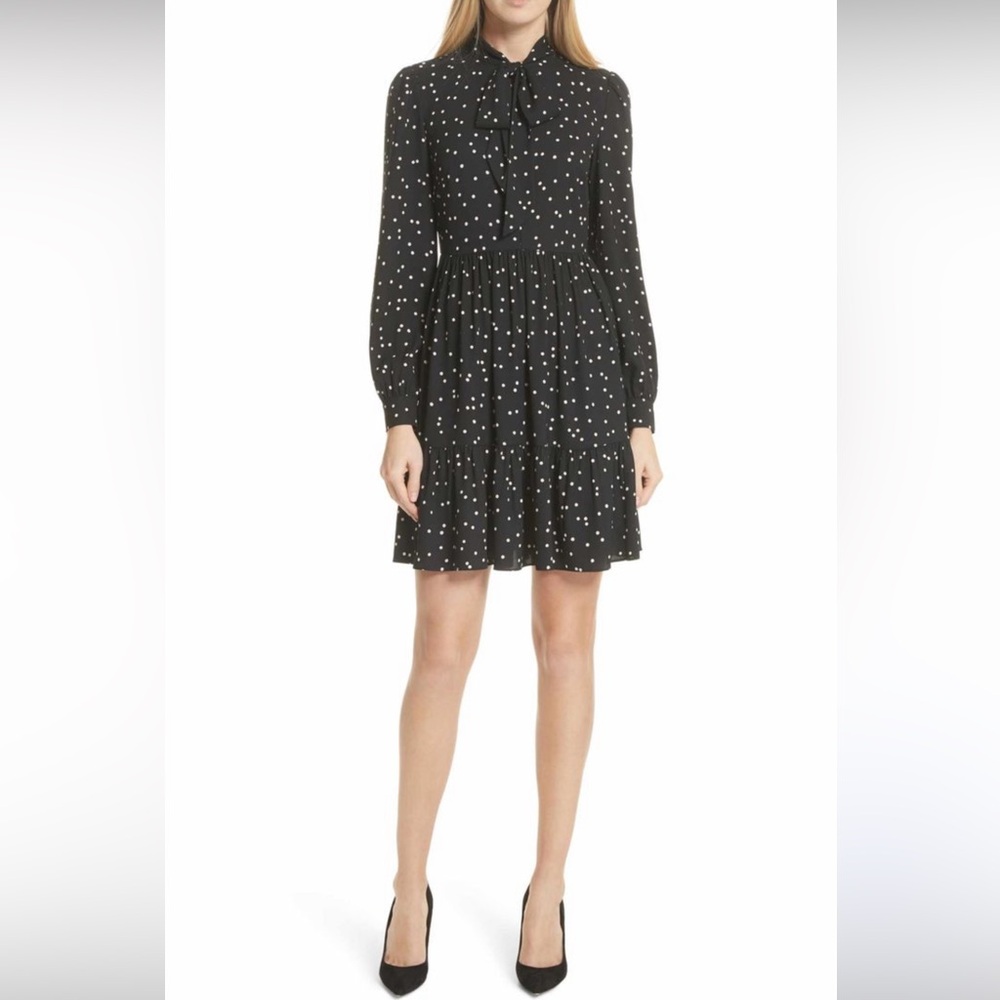 Kate Spade Black & White Scatter Dot Print Dress w Bow Size 8
